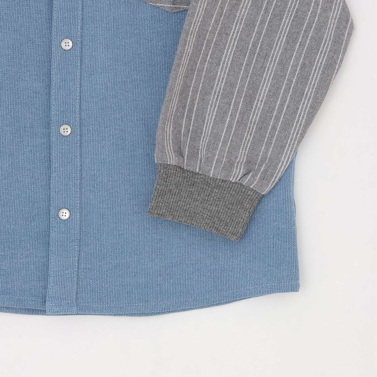 Striped Sleeve Denim Shirt,Navy, large image number 6