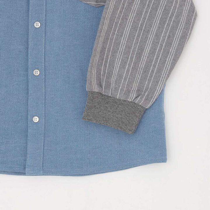 Striped Sleeve Denim Shirt,Navy, medium image number 6