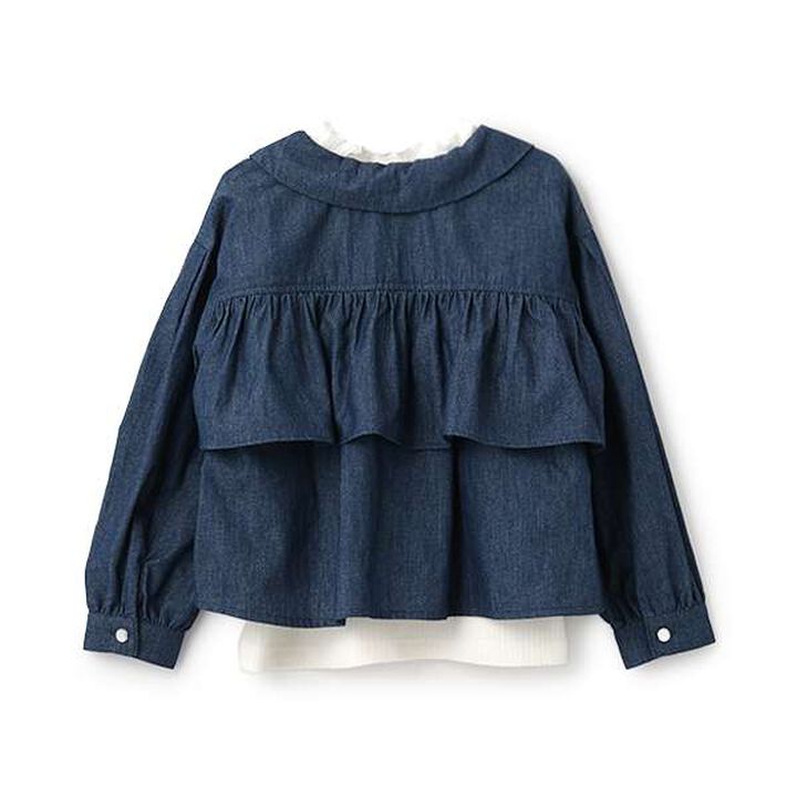 Frill Shirt & Petite High Short-Sleeve T-Shirt Set,Navy, medium image number 1