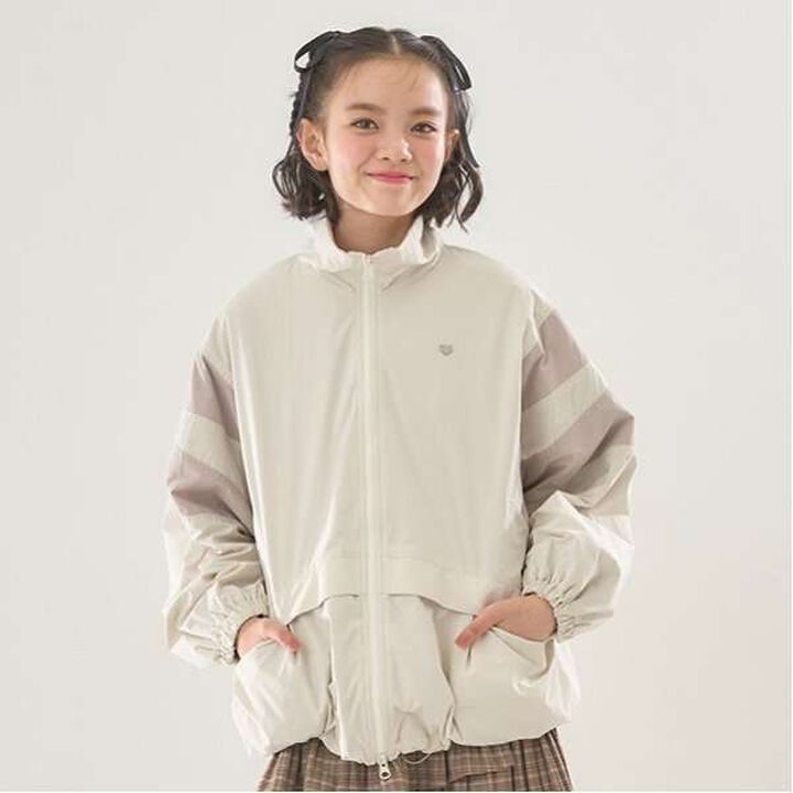 Water-Repellent Fleece-Lined Warm Color Block Track Jacket,Light beige, medium image number 0
