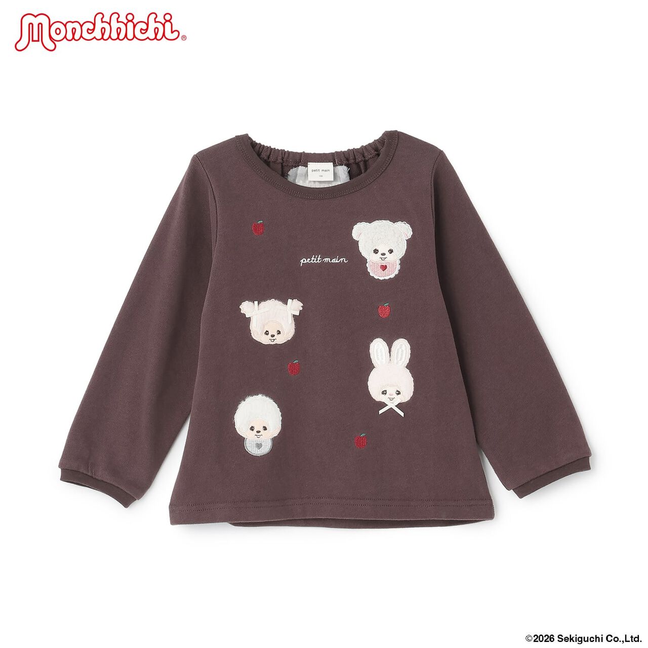 [Monchhichi/Link] Embroidered Long-Sleeve T-Shirt,Brown, large image number 0