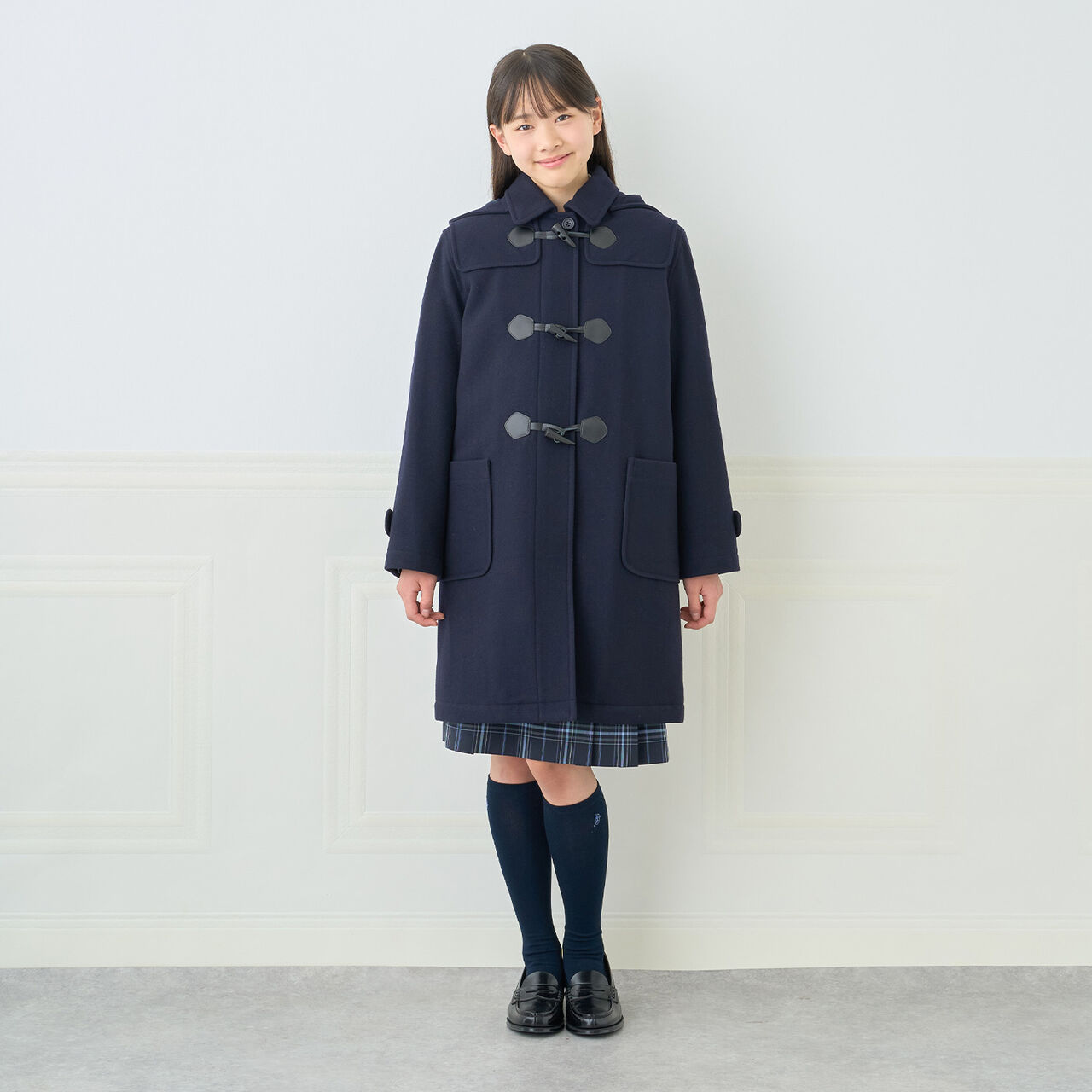 [Graduation Attire] Lightweight Quilted Lined Long Duffle Coat,Navy, large image number 1