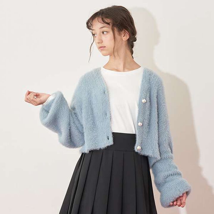 [AMI] Shaggy Cardigan &times; Long Sleeve T-Shirt Set,Light blue, medium image number 0