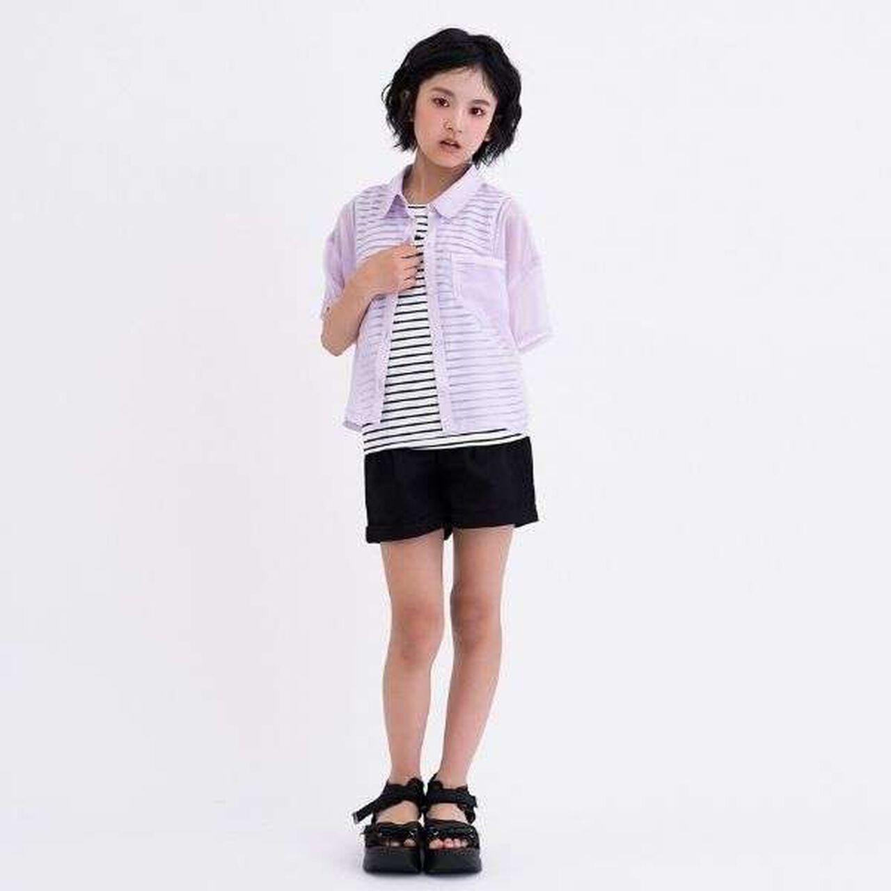 [3WAY] Short-Sleeve Sheer Shirt & Cool Sensation Tank Set,Lavender, large image number 9