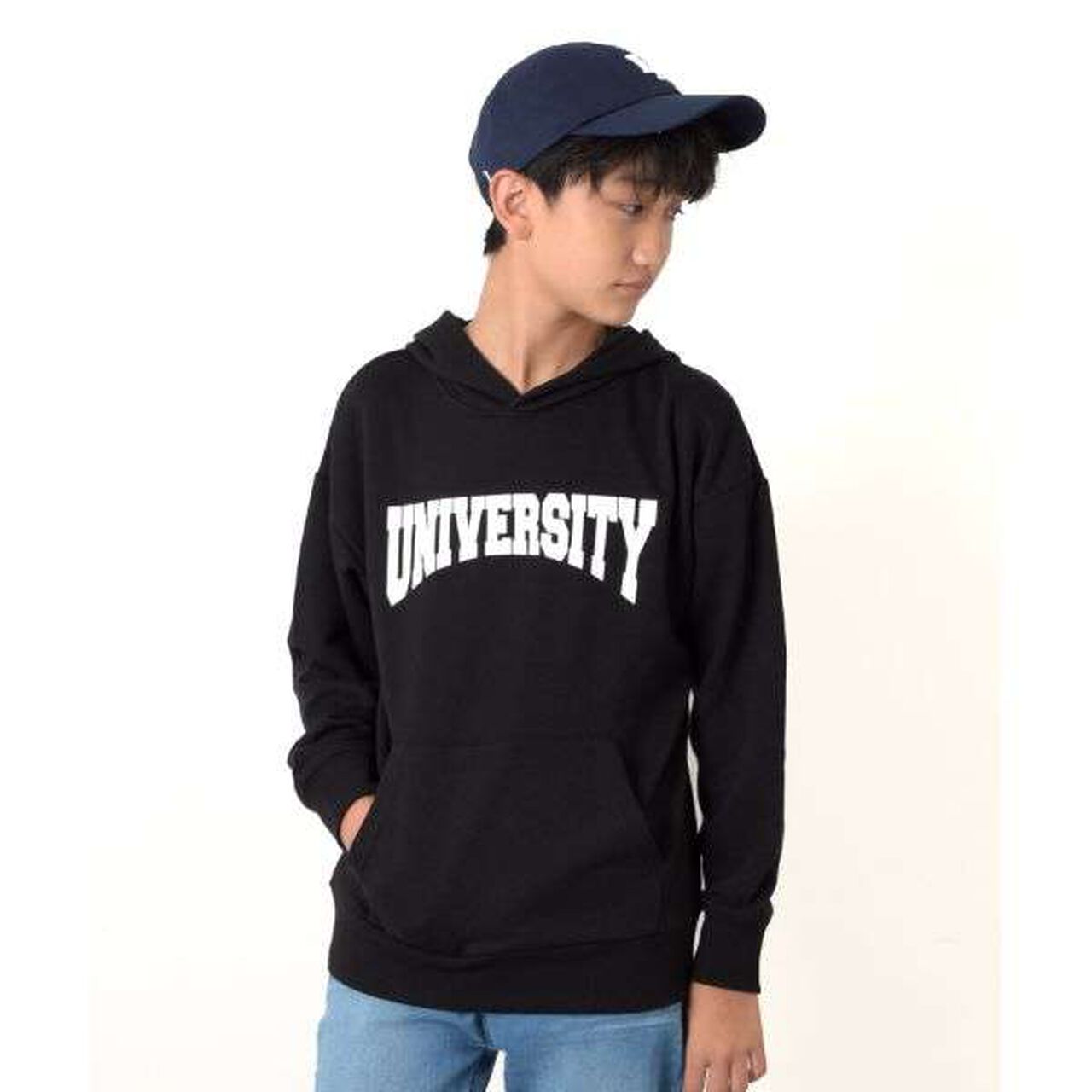 Fleece College Print Parka,Black, large image number 0