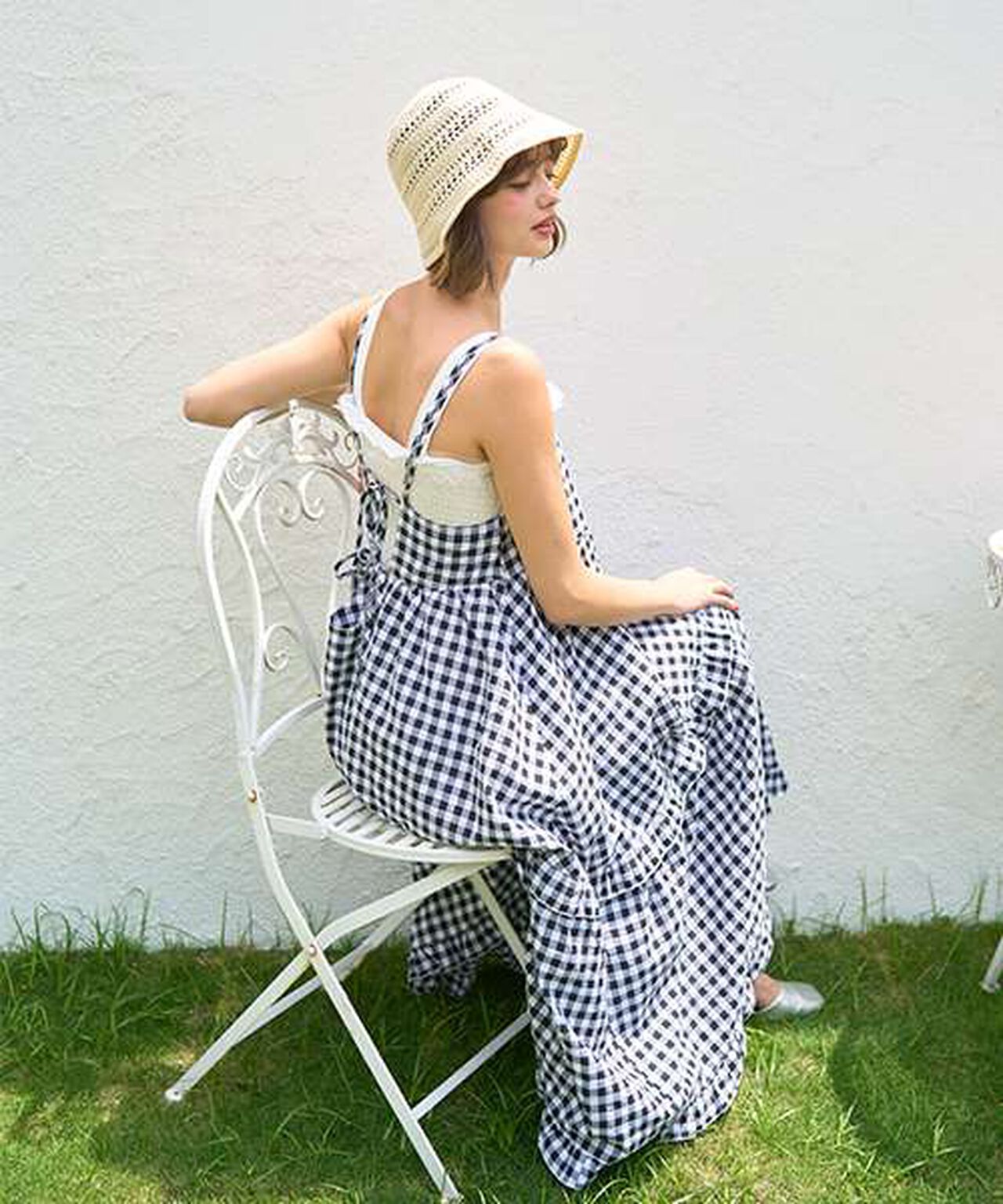 Gingham Check Camisole One-Piece Dress [Korean Fashion],Black, large image number 2