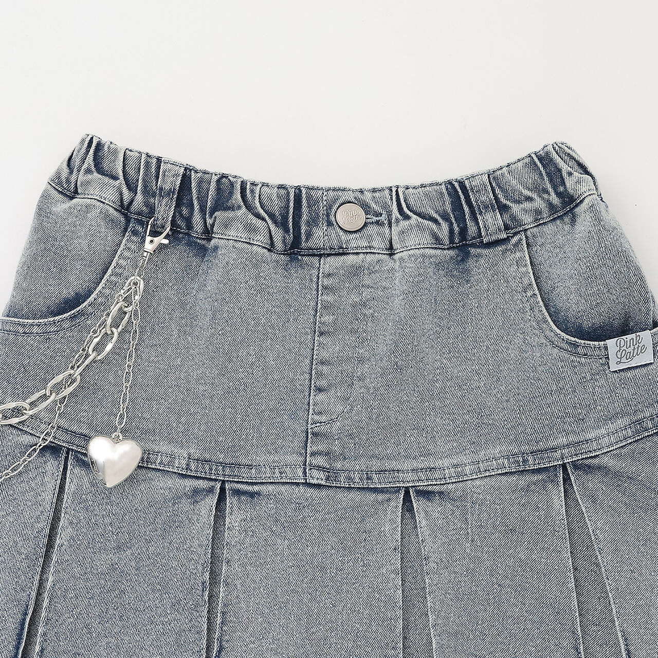 Chain-Accent Pleated Hem Skirt,Black, large image number 11