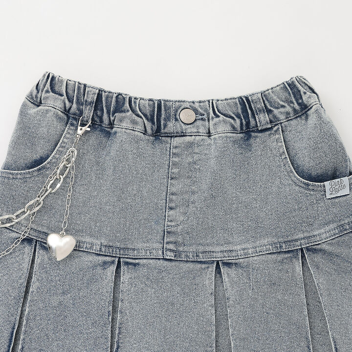 Chain-Accent Pleated Hem Skirt,Black, medium image number 11
