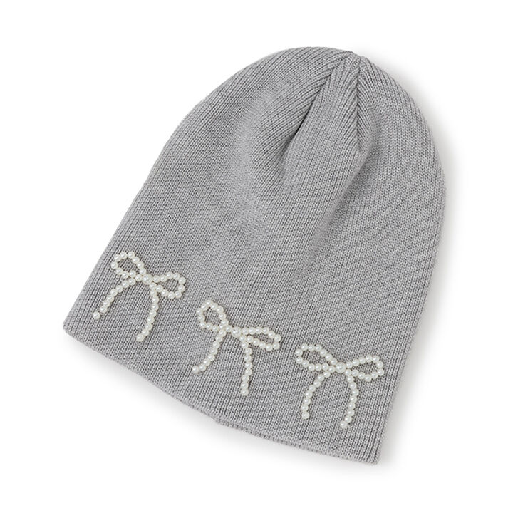 Knit Cap with Pearl Ribbon,Black, medium image number 10