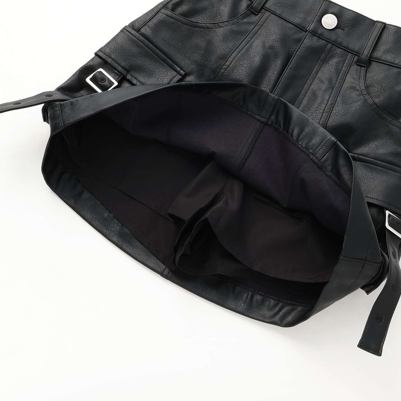 [LTXC] Faux Leather Cargo Mini Skirt,Black, large image number 12