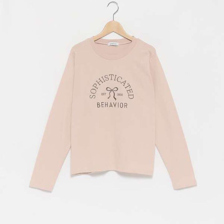 Ribbon Embroidered Long Sleeve T-Shirt,Off white, medium image number 4