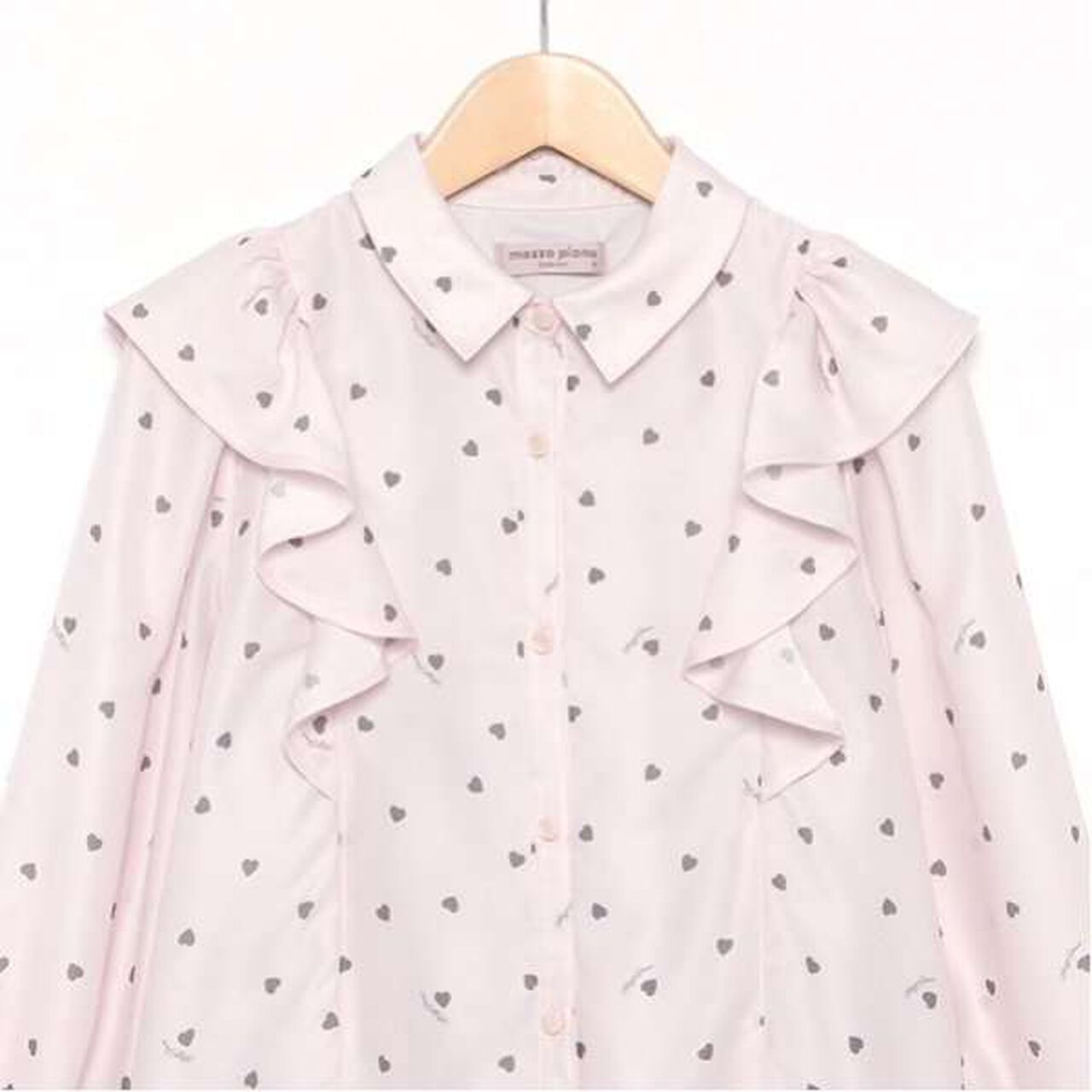 Frill Blouse with Bow Tie and Heart Pattern,Off white, large image number 12