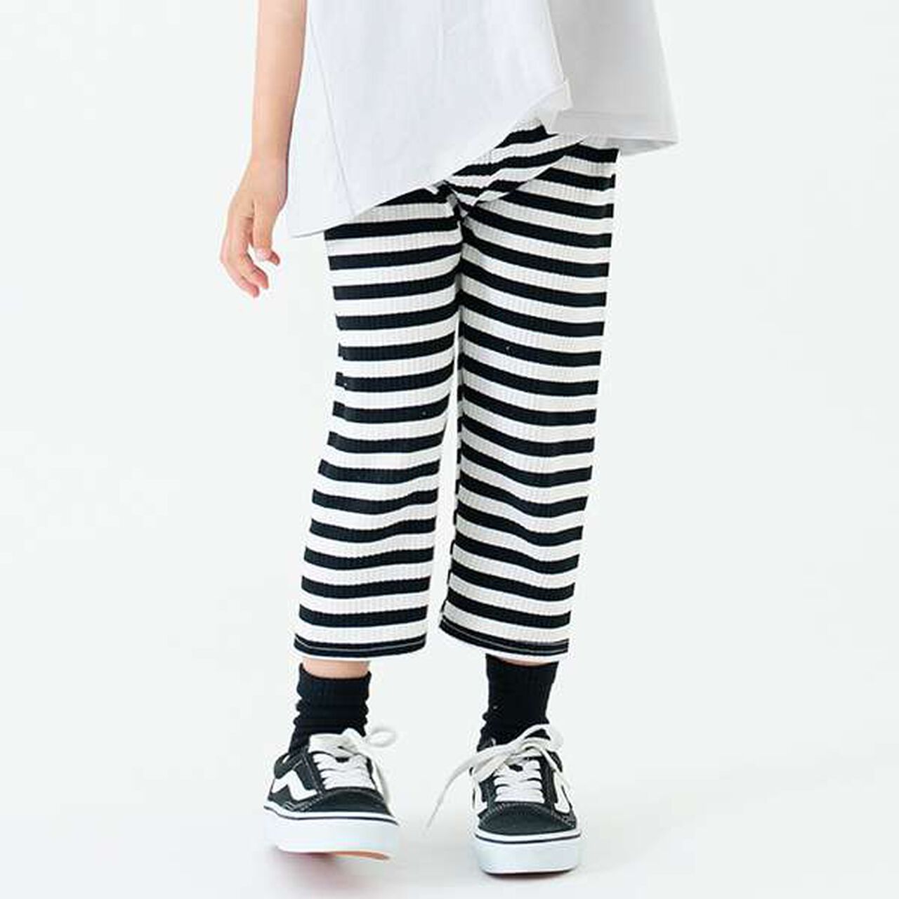 [365D.] Anti-Stain Stripe Pattern Ribbed 7/8 Leggings,Black, large image number 0