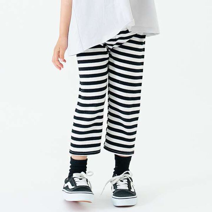[365D.] Anti-Stain Stripe Pattern Ribbed 7/8 Leggings,Black, medium image number 0