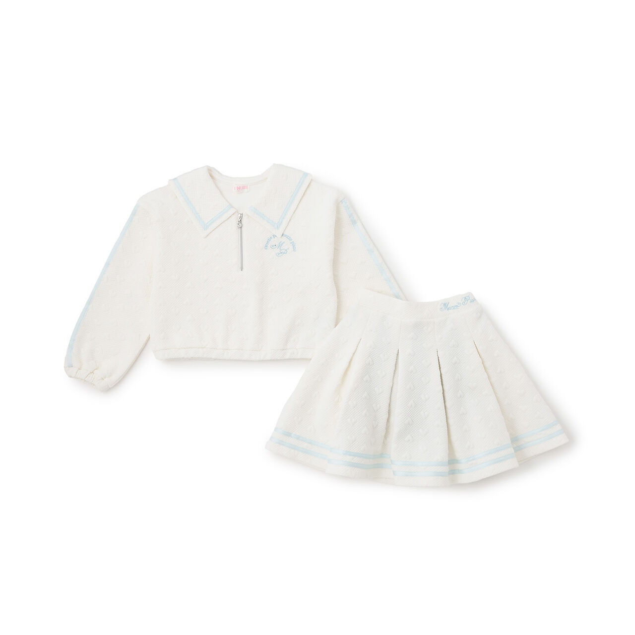 Cut Jacquard Half-Zip Sailor Outfit Set,Pink, large image number 2