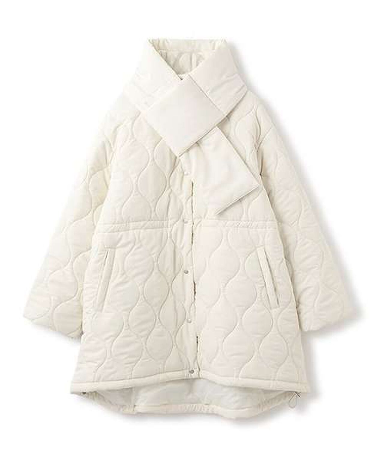 Quilted Bomber Jacket with Scarf,Ivory, large image number 2