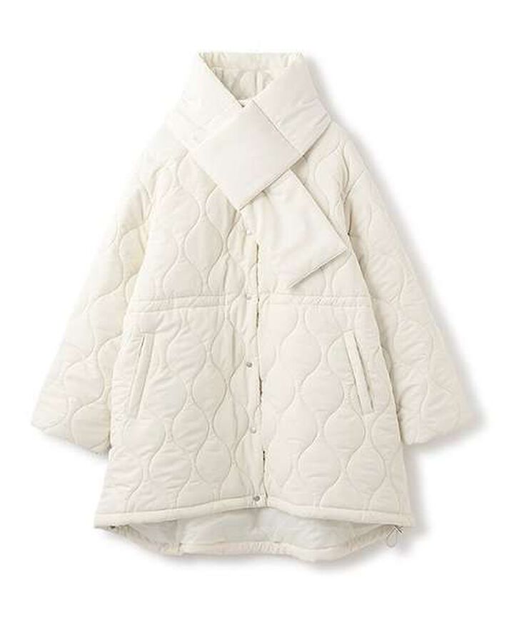 Quilted Bomber Jacket with Scarf,Ivory, medium image number 2