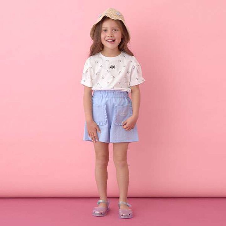 [Soft Cotton] Assorted All-Over Pattern T-Shirt with Tuck Sleeves,Moderate blue, medium image number 7