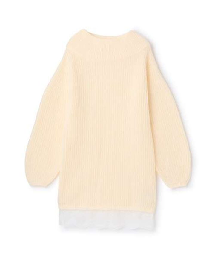 Lace Hem Knit One-Piece Dress [Korean Fashion],Pink, medium image number 3