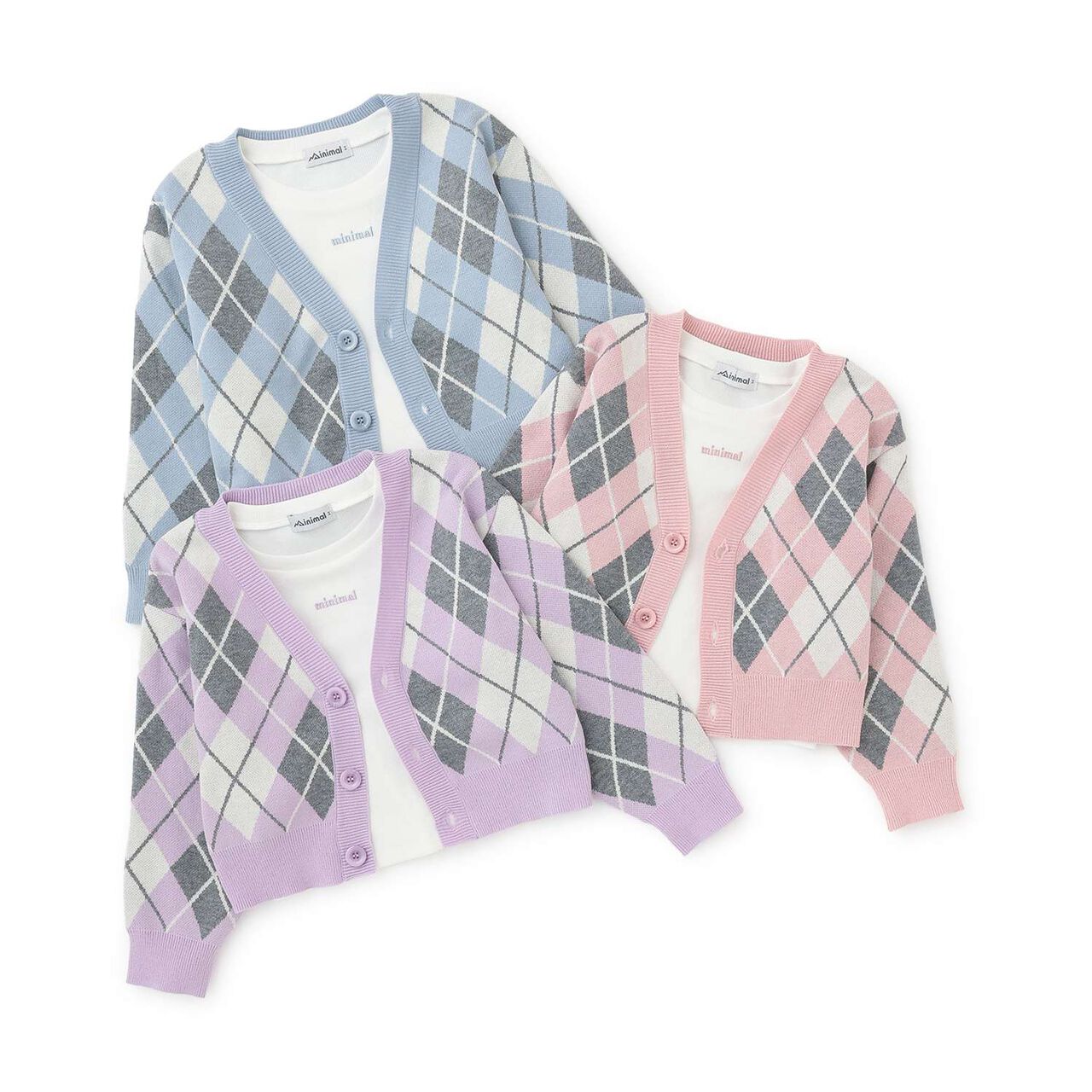 [Machine Washable] Argyle Cardigan with Inner Top,Lavender, large image number 9