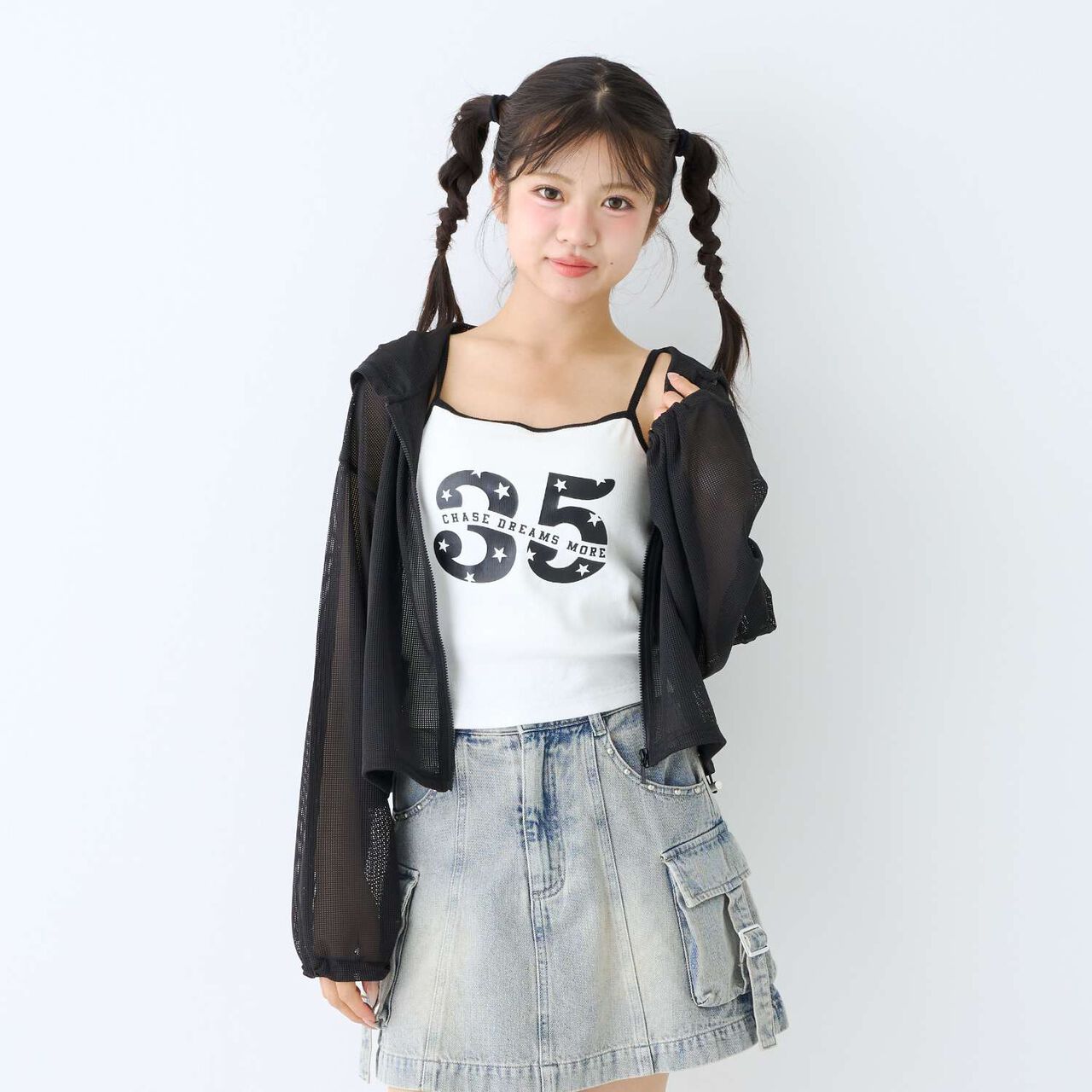 [LTXC/Antibacterial Deodorizing] Mesh Hoodie with Camisole,Black, large image number 8