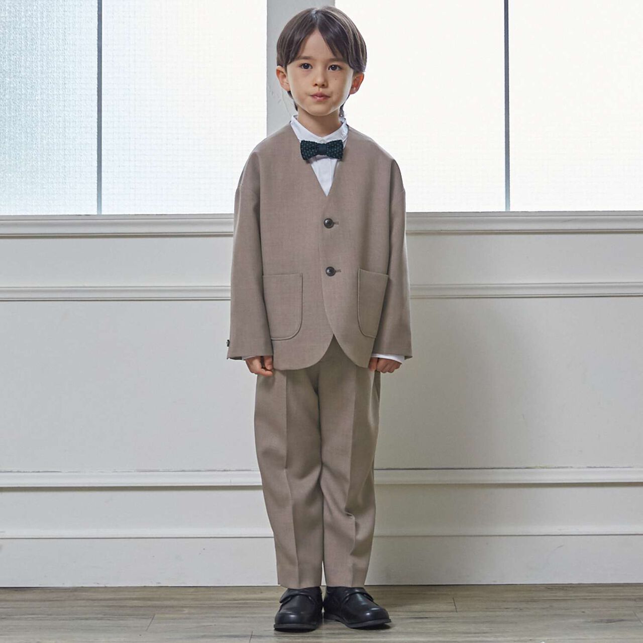 Semi-Formal No-Collar Jacket + Long Pants Set,Greige, large image number 0