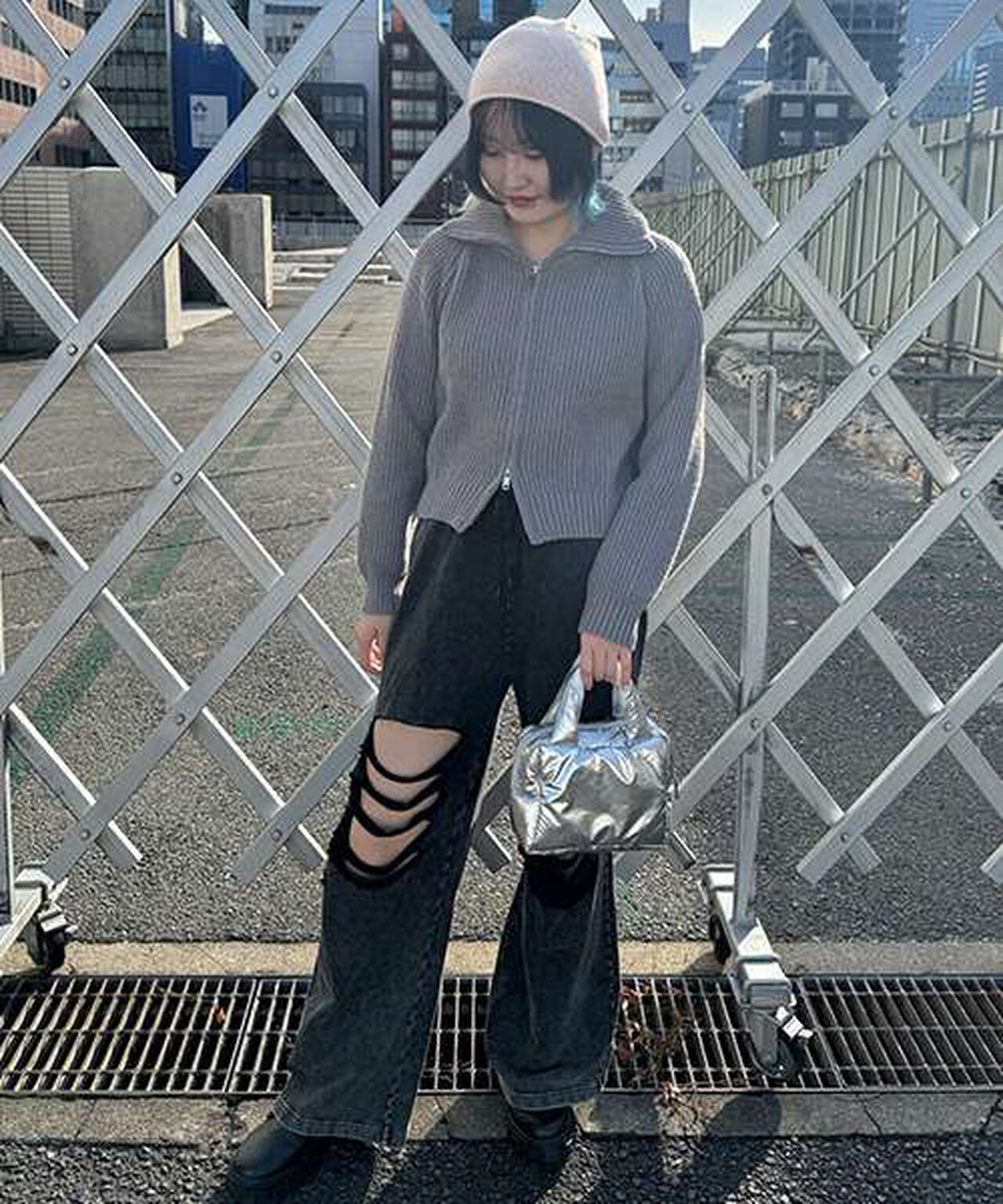 Stand Zip Knitwear,Top gray, large image number 7