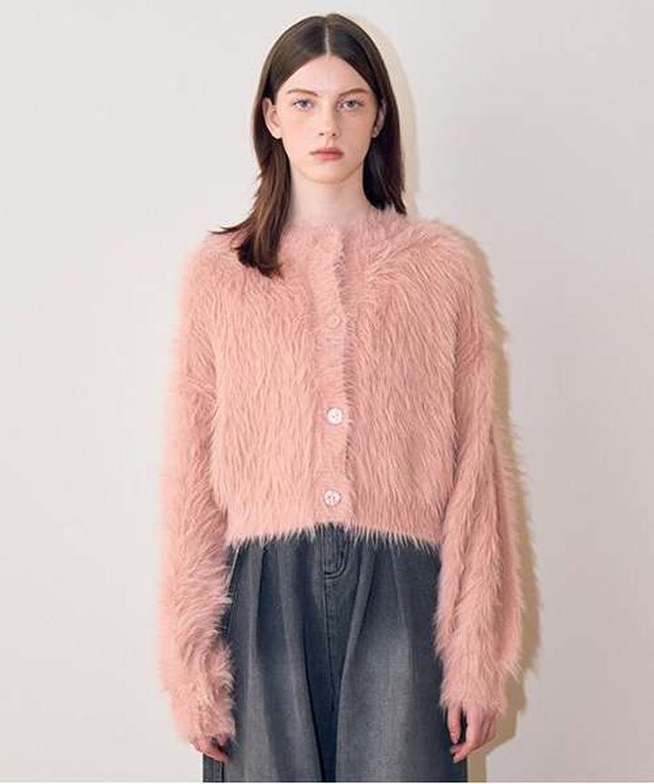 Shaggy Short Cardigan,Ivory, medium image number 15