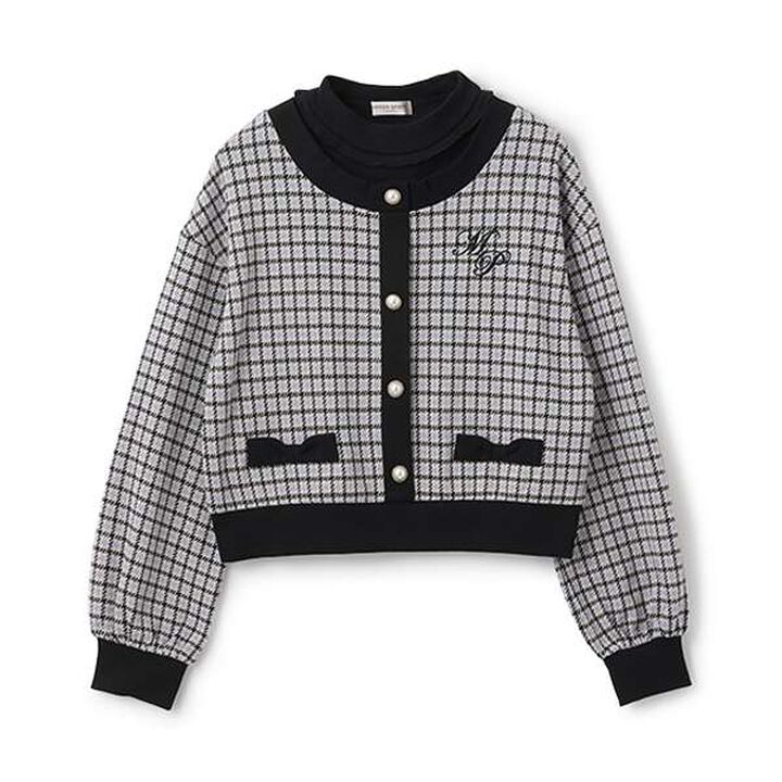 Houndstooth Layered Sweatshirt,Beige, medium image number 9