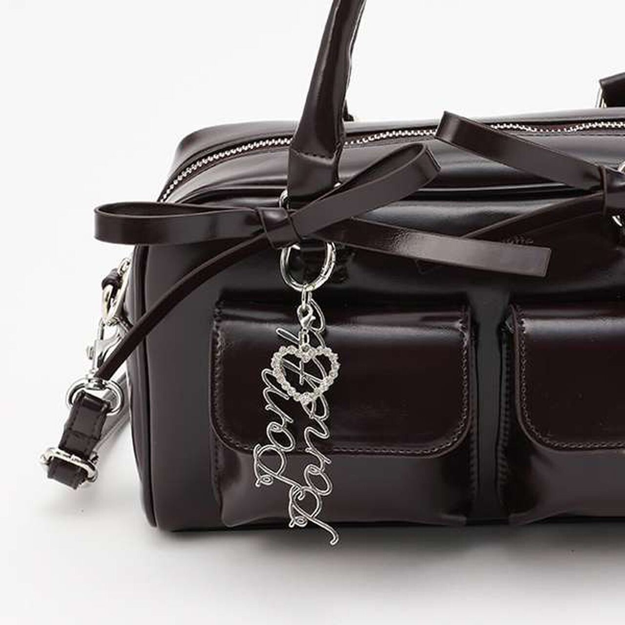 Logo Charm Double Pocket Boston Bag,Ivory, large image number 7