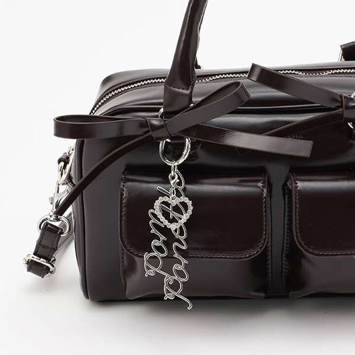 Logo Charm Double Pocket Boston Bag,Ivory, medium image number 7