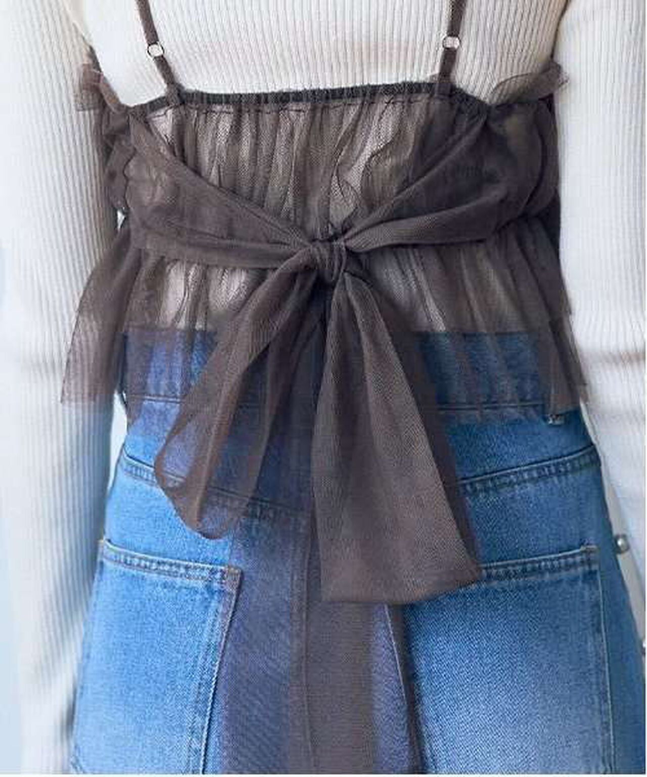 Tulle Bustier Knitwear Set,Brown, large image number 15