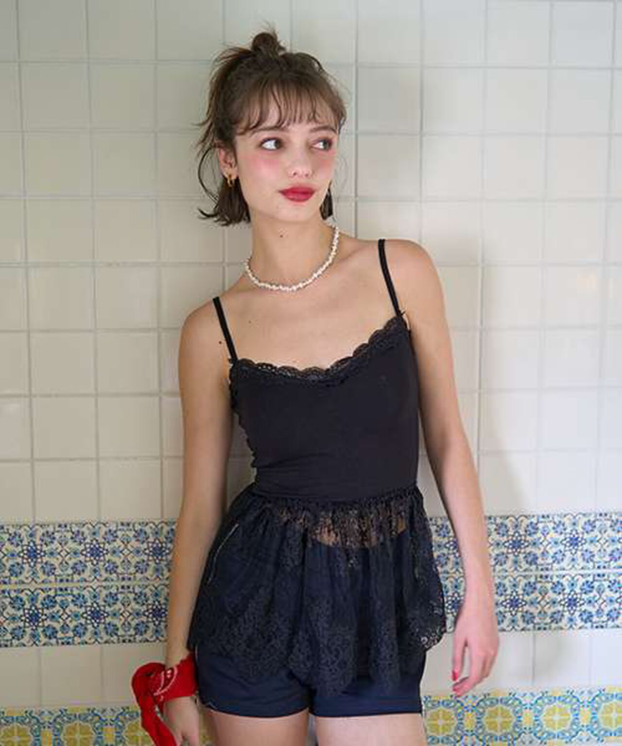 Lace Peplum Bra Top [Korean Fashion],Black, large image number 1