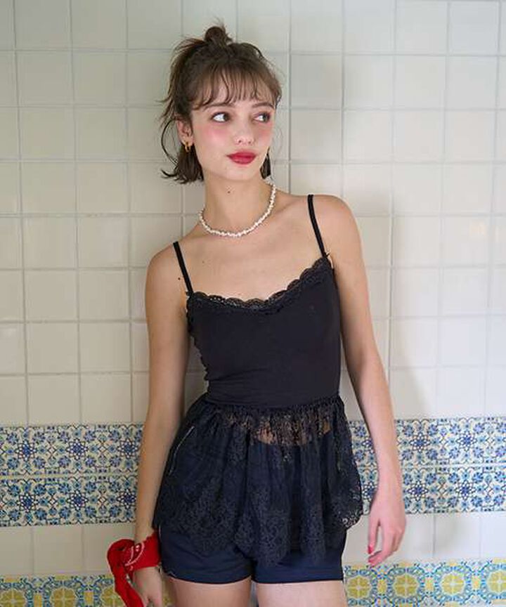 Lace Peplum Bra Top [Korean Fashion],Black, medium image number 1