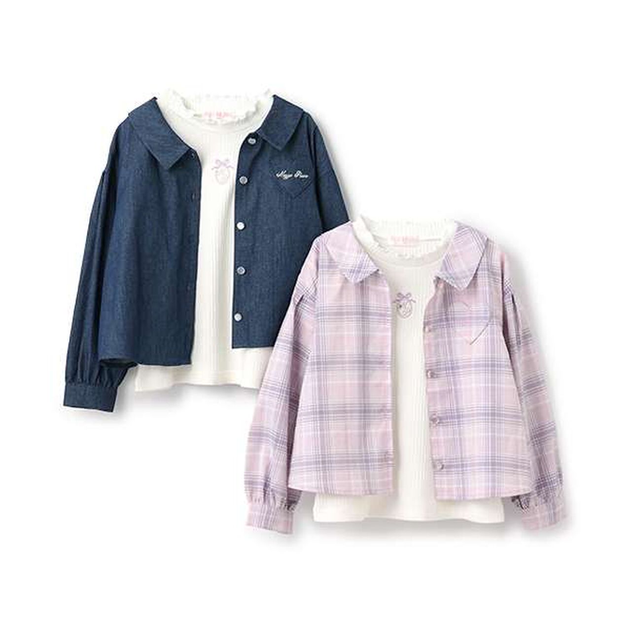 Frill Shirt & Petite High Short-Sleeve T-Shirt Set,Navy, large image number 5