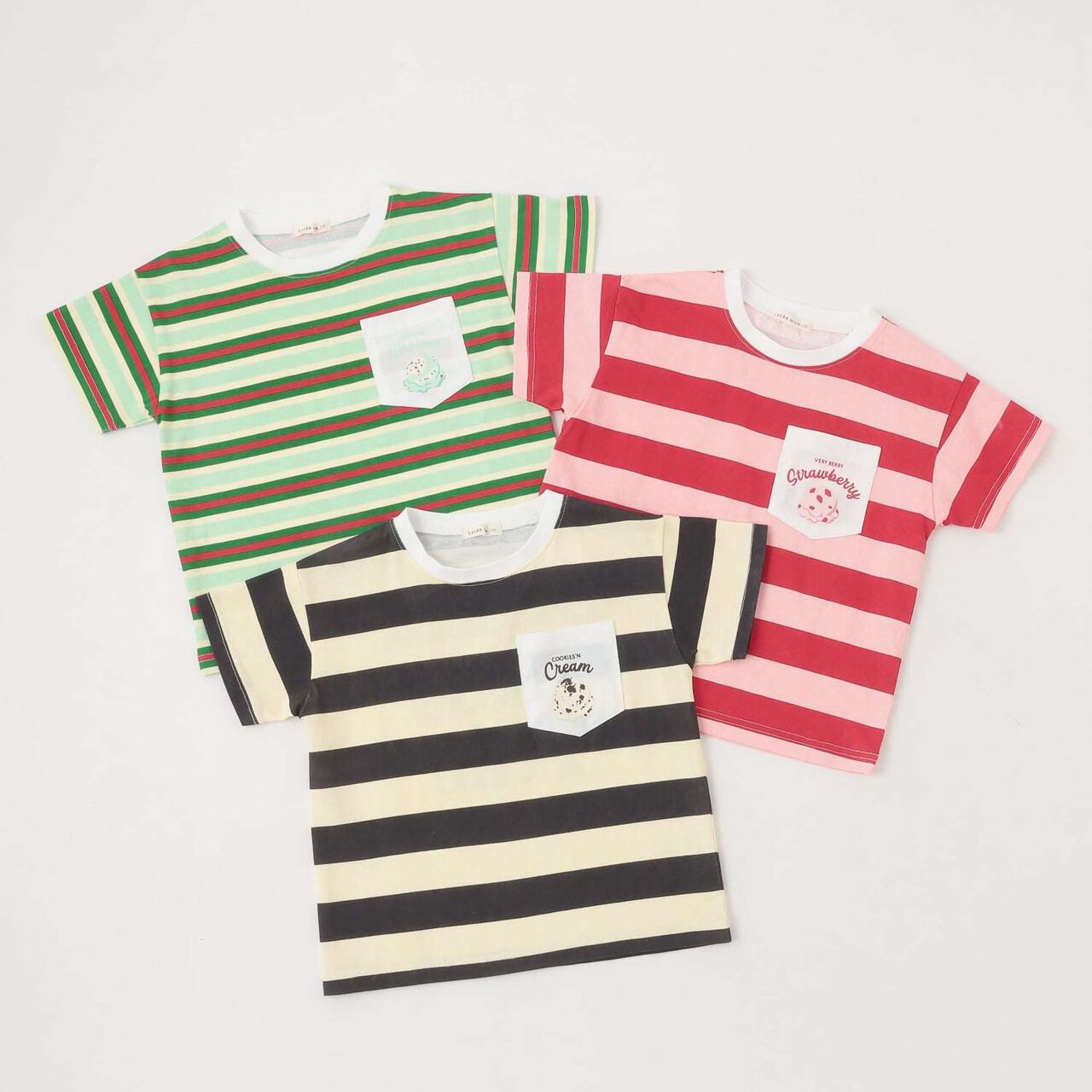 [31 Ice Cream] UV Cool Touch Shape-Retaining Sherbet T Assorted Print Striped T-Shirt,Black, large image number 5