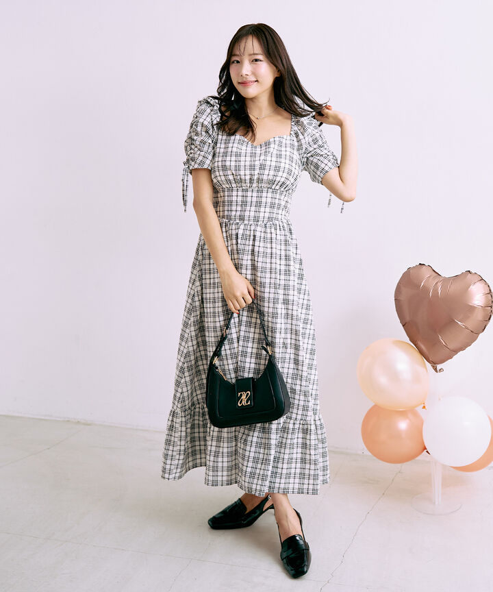 Shirred Sleeve One-Piece Dress [Korean Fashion],, medium