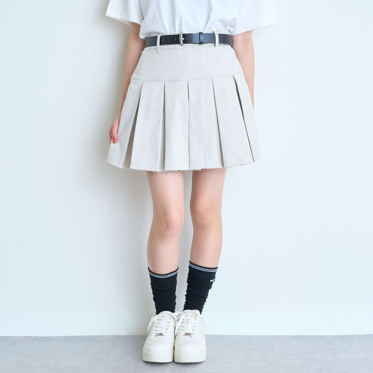 [Easy Care] Pleated Skirt with Belt,Black, large image number 2