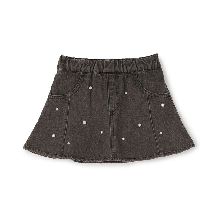 Pearl Denim Flare Skirt with Shorts,Black, medium image number 0
