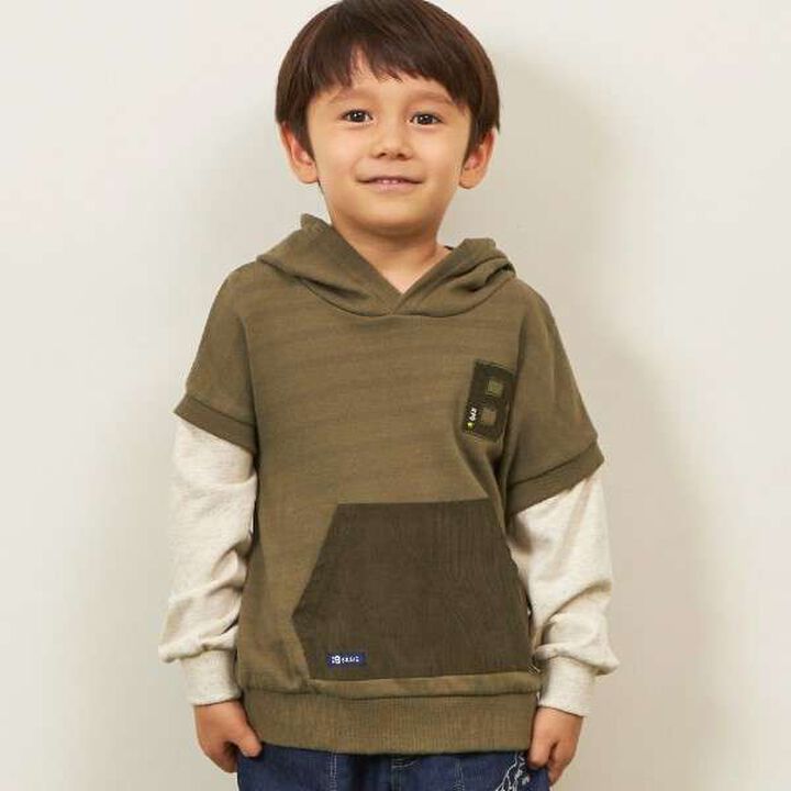 KP Boy Layered Style Hoodie Sweatshirt [110-160],Khaki, medium image number 2