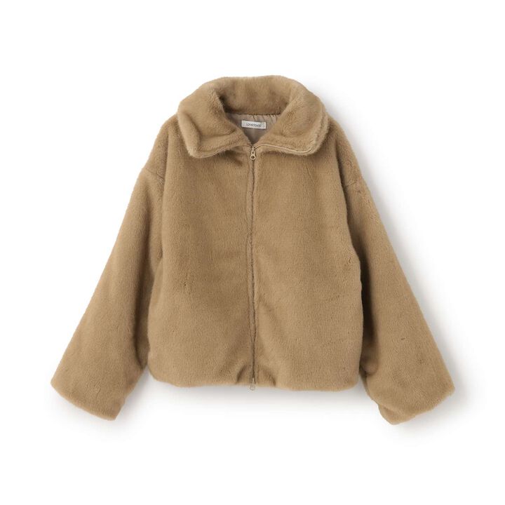 Double Zipper Faux Fur Bomber Jacket,, medium