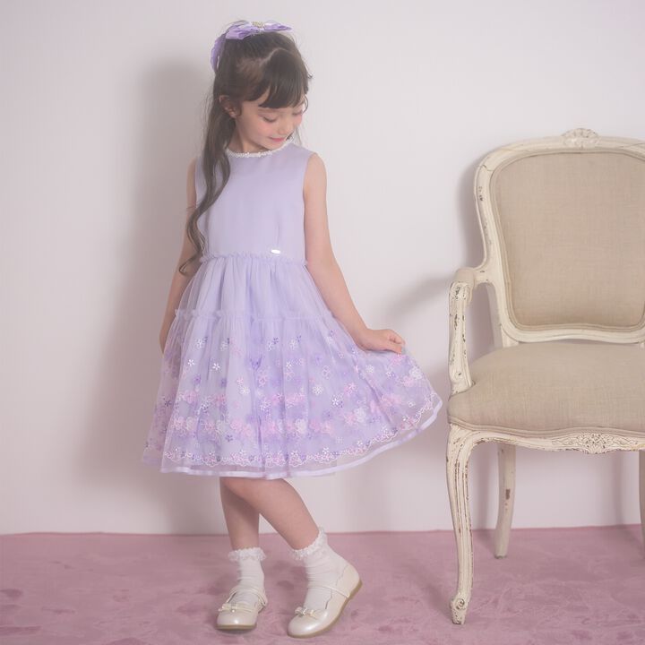 Floral Embroidery Dress & Knit Cardigan Set,Lavender, medium image number 1