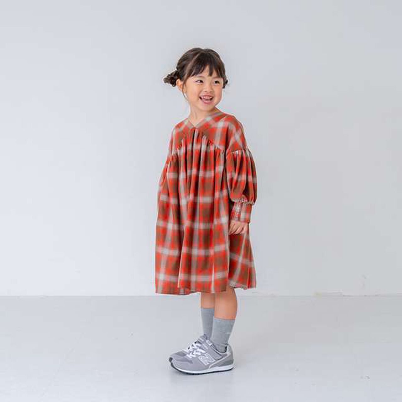 [Link] Ombre Check Volume Mini Dress,Black, large image number 1