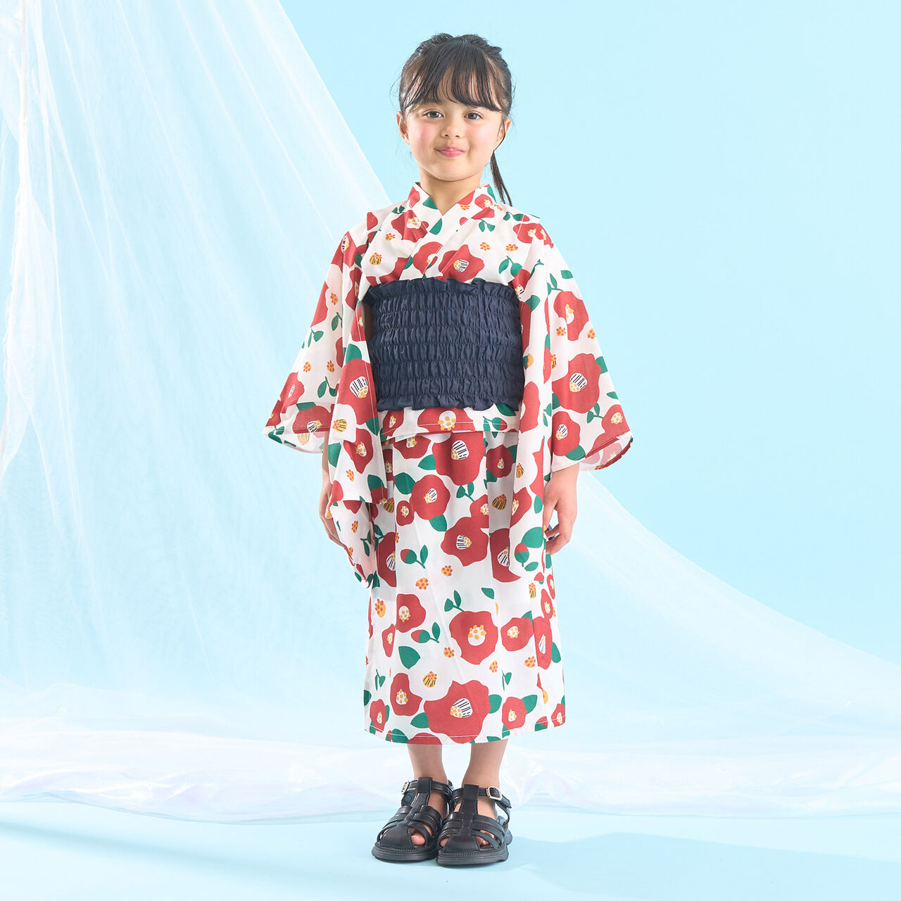 [Easy Wear♪] [Cool Touch] 4-Way Separate Yukata with Obi (OHANA) [Kids Girls],Coral red, large image number 20