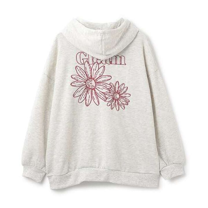 Orgabits Flower Embroidered Hoodie,Smoke white, medium image number 10