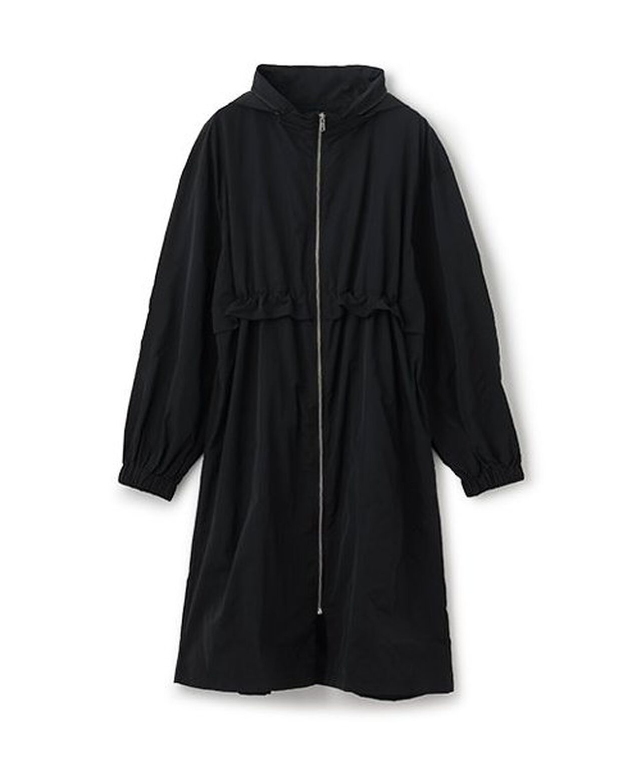 Drawstring Long Coat,Black, large image number 0