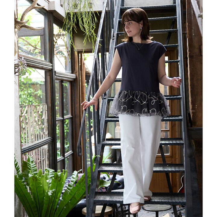 [Link] Chain Embroidery Tulle Tunic,Black, medium image number 3