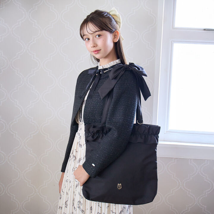 [B4 Compatible] Shoulder Ribbon Frill Tote,Black, medium image number 1