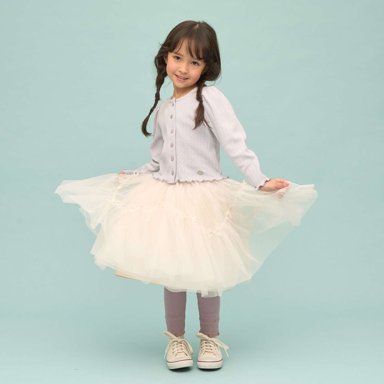 Lace Hem Frill 3/4 Leggings,Top gray, large image number 9