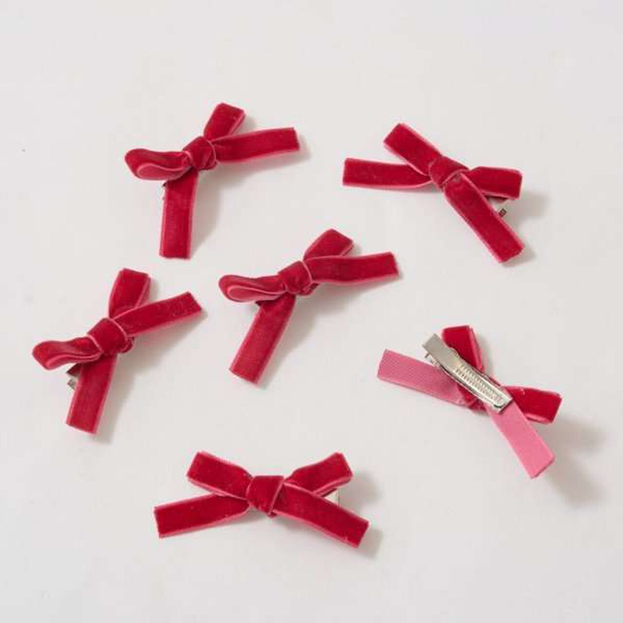 Velour Ribbon Hair Clip Set (6 Pieces),Pink, large image number 10